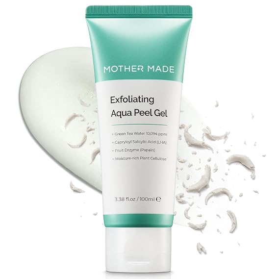 MOTHER MADE LHA Green Tea Exfoliating Aqua Peel Gel, Deep Pore Face Exfoliant, Gentle Facial Exfoliator, Dead Skin Remover, Natural Cellulose for Peeling, Vegan, Korean Skincare (100ml / 3.38 fl.oz)