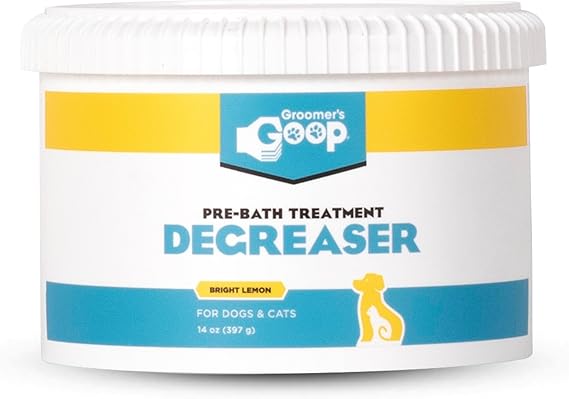 Groomers Goop Pre-Bath Pet Degreaser Treatment - Professional Strength Formula Removes Tough Oil & Grime from Dog & Cat Coats, Conditions Skin, Dye-Free - 14 oz Can