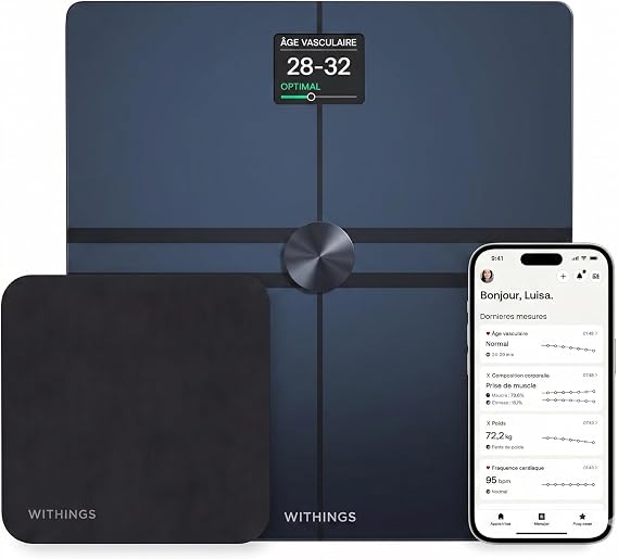WITHINGS Body Comp + Cleaning Kit - Scale for Body Weight and Complete Body Analysis, Wi-Fi & Bluetooth, Baby Digital Scale, Accurate Visceral Fat, Heart Health, Scales Compatible with Apple, Black