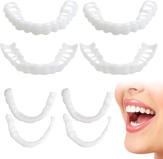 2 Pairs Snap on Veneers Dentures Fake Teeth, Temporary Veneers Teeth Top and Bottom Set, False Teeth Clip in Veneers Kit Comfortable Dentures for Men and Women Regain Confident Smile