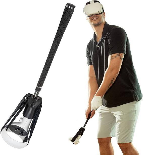 GimmeVR VR Golf Club Handle Accessory Compatible with Oculus Quest 2 and Rift S, Realistic Grip Handle Attachment with Weighted Balance, Golfing Game Extension Adapter