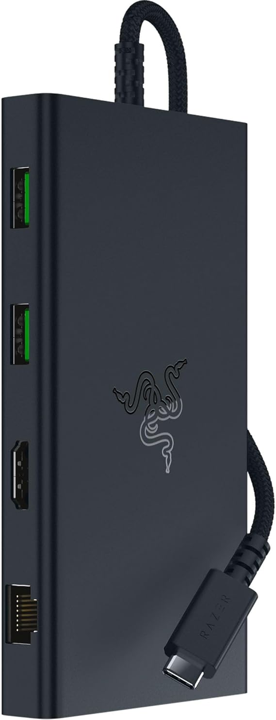 Razer USB-C Dock - HDMI, Gigabit Ethernet, 3.5mm audio port, 11 ports with USB-A and -C, compatible with Windows and Mac (display output with 4K, 7.1 surround sound) Black