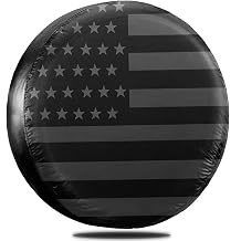 29-31 Inch American Flag Tire Cover Replacement Soft PU Leather Tire Cover for Jeep Trailer SUV Truck (US Flag, Black, 16 inch for