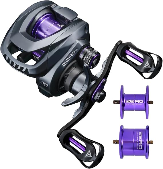 SEASIR Zero119 Ultralight Baitcasting Reel BFS Double Spool | 4.2oz, Freshwater Casting, Max Drag 9LB, 8+1 BB, 7.6:1 Ratio, Carbon Fiber Washer, Black & Purple