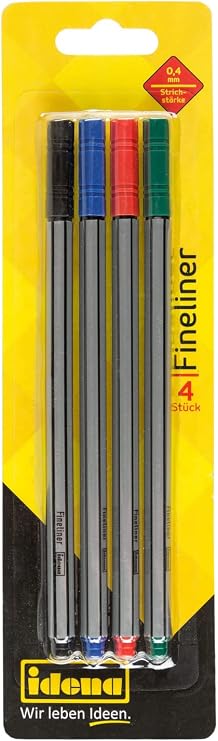 Idena 516186 Fineliner Pens Width 0.4 mm Pack of 4