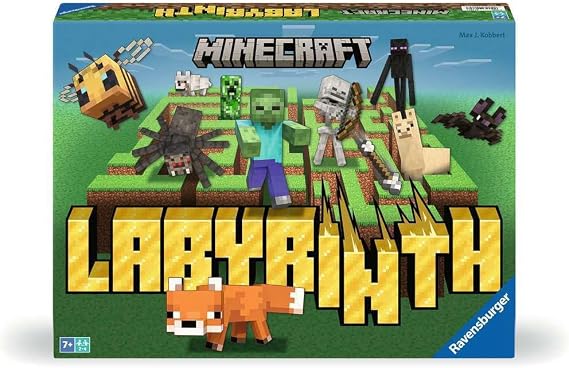 Ravensburger Minecraft Labyrinth - A Strategic Maze Challenge Featuring Steve, Alex, Creepers, Spiders,Llamas, and More - Fun Family Game for 2-4 Players - Ages 7 and Up