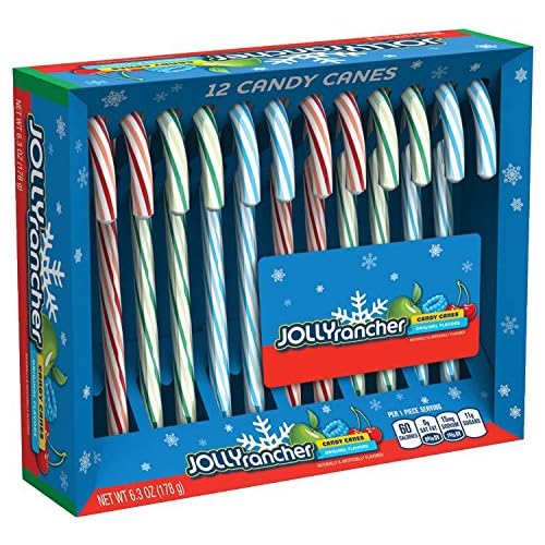 JOLLY RANCHER Holiday Candy Cane Assortment Pack Cherry, Green Apple, Blue Raspberry, Stocking Stuffer, 6.3 Ounce Pack of 24