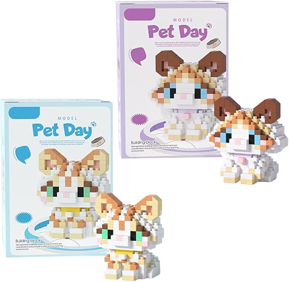 Cats Building Block Set, 2 Pcs Cats Building Block Mini Bricks Toy Animals Bricks Blocks Collection Creativity Toy Brick DIY Blocks Home Decor Ornament Gifts for Adults Teens Children (Brown, Yellow)