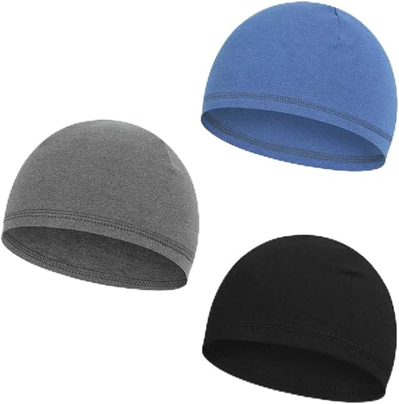 Skull Cap, 3Pcs Skull Cap Beanie Hat Skul/l Caps Beanie Cycling Helmet Liner Ca/p Lining and Running Hat for Men Lightweight Workout Beanie Hat for Running Cycling Workout Outdoor Sports