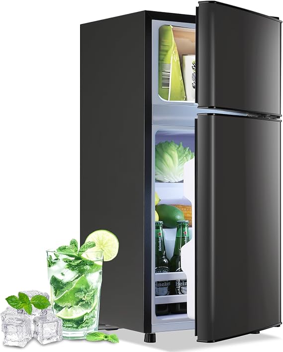 DEMULLER 2.4 Cu.Ft Small Refrigerator with Freezer Dorm Mini Fridge with Removable Plastic Shelves Mini Refrigerator Ideal for Home, Office,Dormitory Gray