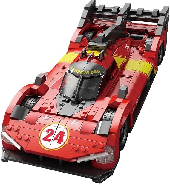 Lunaro 1:16 Scale Retro Supercar Building Blocks Set, Racing Car Model Kit with Working Steering & Suspension, Removable Body Shell, Gift for Adults (Red/1370 PCS)