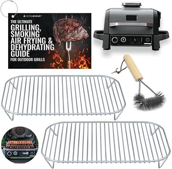 INFRAOVENS Stainless Steel Rack Set for Ninja Woodfire Outdoor Grill Pro XL, Pro Connect XL, OG850 OG951 with Waterproof Cooking Guide Accessory Wood Fire Electric Air Fryer Accessories