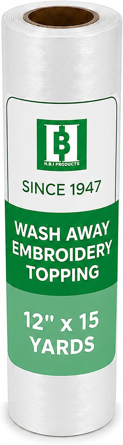 HBI Wash Away Embroidery Topping, Water Soluble Clear Film, 12 in x 15 yd | clear dissolving film topping, keeps stitches crisp on towels, fleece and high pile fabric, machine and hand embroidery