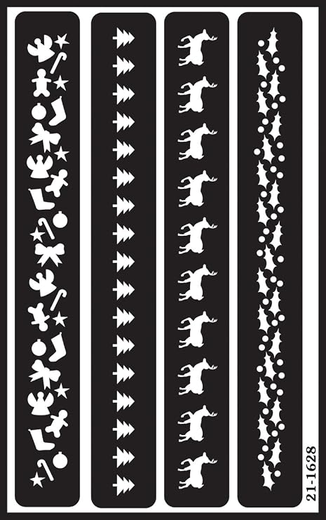 Over'N'Over Reusable Glass Etching Stencils Durable Self-Stick Designs for Glass, Mirrors, and Ceramics with Armour Etch Cream 5 x 8 Stencil Sheet - Christmas Borders