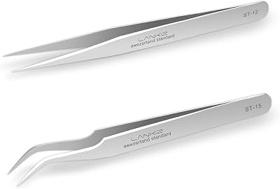 Lash Tweezers for Eyelash Extensions, Lankiz Eyelash Tweezers for Lash Extensions Stainless Steel Straight and Curved Volume Lash Tweezers Set Kit 2PCS-Silver