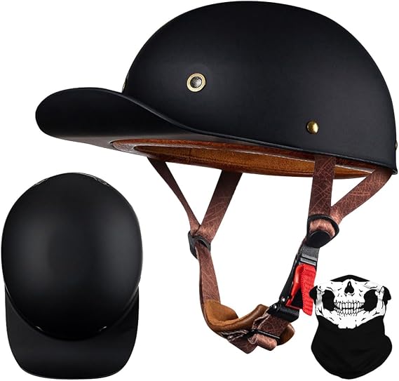 Vintage Baseball Cap Half Shell Motorbike Helmet, Extended Retro Brim with ECE Certification, Men Women Open Face Motorcycle Helmet for Cruiser Chopper Scooter M-XXL