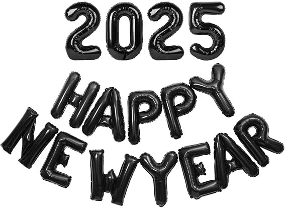 Black Happy New Year Balloons 2025, 16 Inch 2025 Balloons Numbers, New Years Eve Party Supplies 2025, NYE Decorations 2025, Happy New Year Decorations 2025 Black