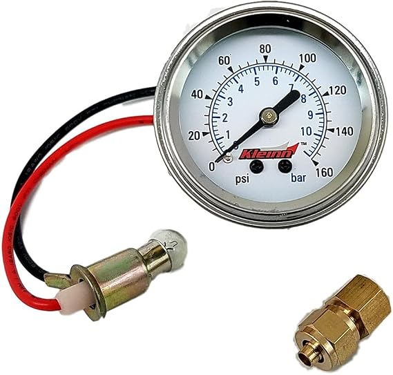 Kleinn Air Horns 1022 Single Needle 160 PSI Panel-Mount Illuminated Pressure Gauge