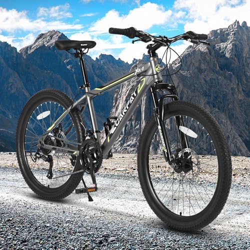 24 Inch Mountain Bike,21 Speed with High-Carbon Steel Frame Bike for Adults,Dual Disc Brake Mountain Bicycle for Men Womens Adult
