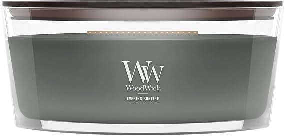 WoodWick Evening Bonfire Holiday Candle Gifts for Women and Men, 16 oz Ellipse Candle with Crackling Wick