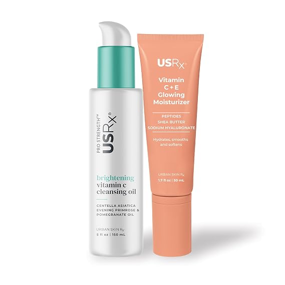 Urban Skin Rx Brightening Skincare Bundle | Vitamin C Cleansing Oil + Vitamin C + E Glowing Moisturizer Treatment Cream | 2-Step Routine for Uneven Tone & Radiant-Looking Skin