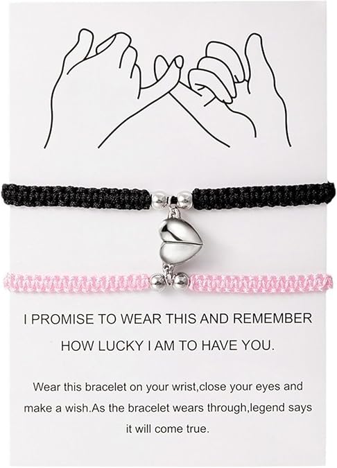 2pcs Handmade Braided Heart Couple Bracelets Mutual Attraction Matching Bracelet for Couples Women Men Best Friend Jewelry Lover Gifts