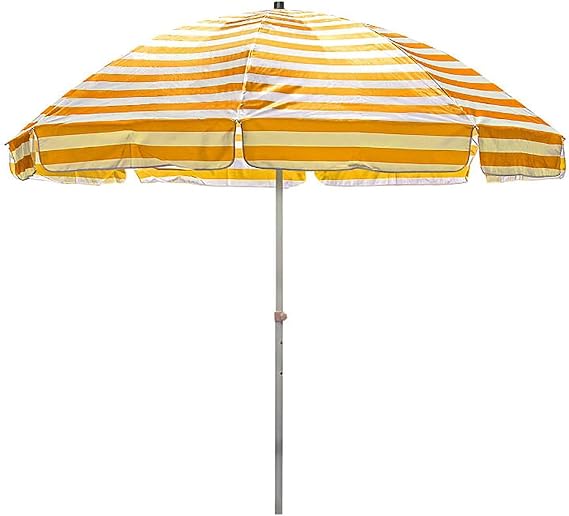 Striped Beach Umbrella 6.6ft, UV Protection Outdoor Umbrella 7ft, 8 Ribs, Height Adjustable, Waterproof Sunshade Parasol for Balcony, Pool