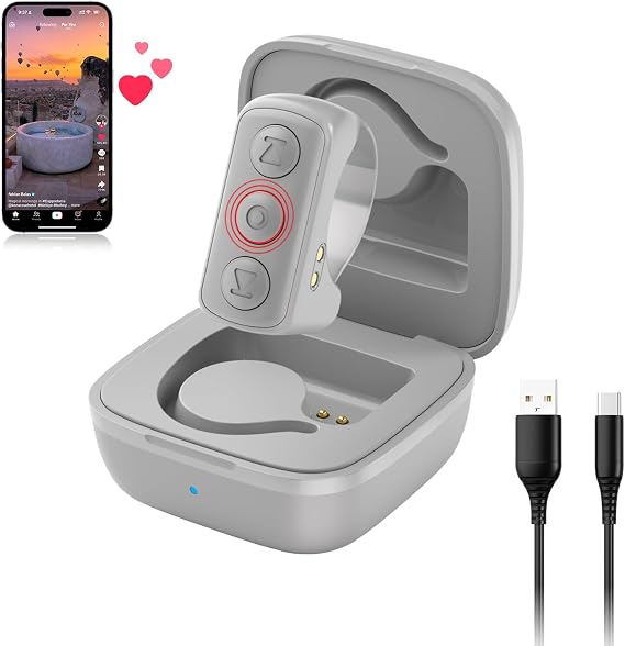 TikTok Scrolling Ring, Bluetooth Remote Control Page Turner for iOS iPad Android, Finger Scroller for TikTok Camera Video Shutter Selfie Button - Grey