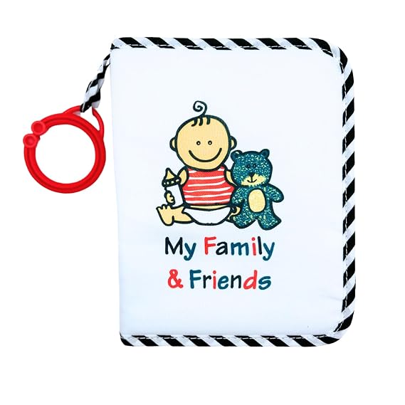 Genius Baby Toys Baby's First Photo Album Soft Fabric, Holds 17 Photos, Built-In Baby Safe Mirror & High Contrast Images, Wipe Clean, Keepsake Gift for Newborns, Infants & Toddlers