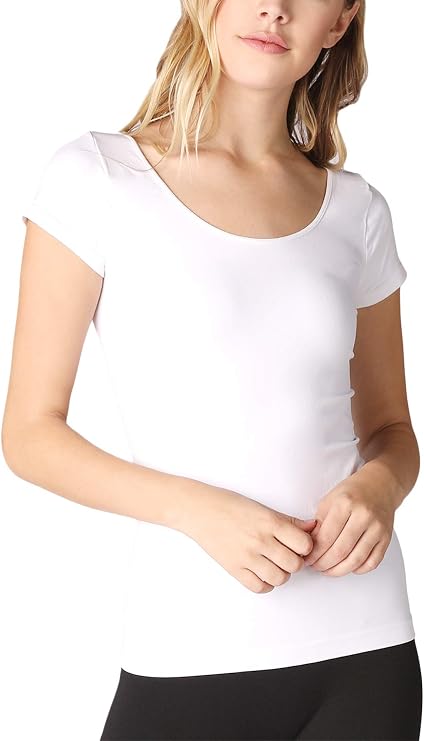 NIKIBIKI Women Seamless Cap Sleeve Scoop Neck Fitted Top, Made in U.S.A, One Size