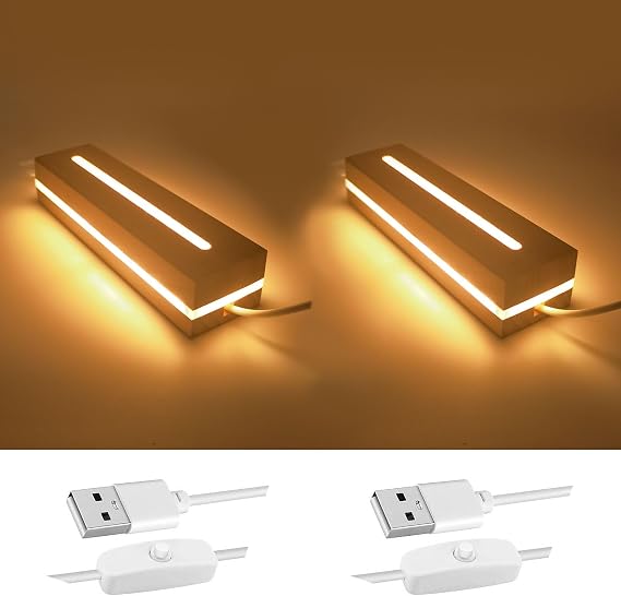 5.9 Inch Wooden Light Base, Double Laminated Acrylic Sheet, Led Lights Display Base, Stand (Warm Light)