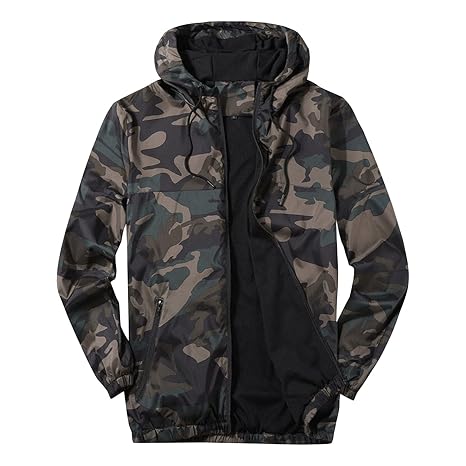 Maiyifu-GJ Men's Lightweight Windproof Windbreaker Casual Softshell Hooded Jacket Full Zip Hiking Breathable Rain Hoodie Coat (Black 3,Large)