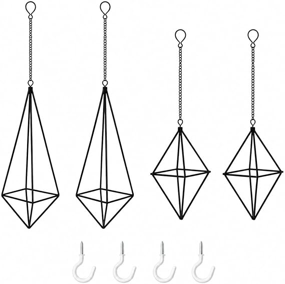 Black Hanging Air Plant Holders, Large Geometric Metal Tillandsia Hangers