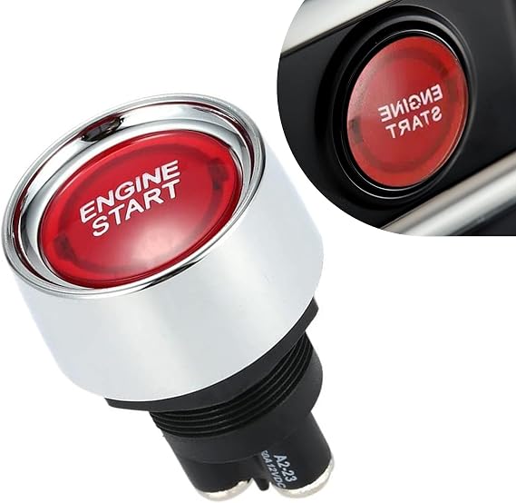 1 Pcs Engine Start Ignition Switch, 1.8" X 1.25" 12v 50a Automotive Start Engine Button, Keyless Push Switch Accessory,Universal for Cars, Trucks, Rvs (Red)