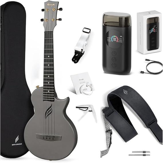 Enya Tenor Ukulele 26 Inch Carbon Fiber Cutaway Travel Ukelele for Adult with Beginner Bundle Kit & Enya Smart Automatic Guitar Tuner & enya Magnetic Strap