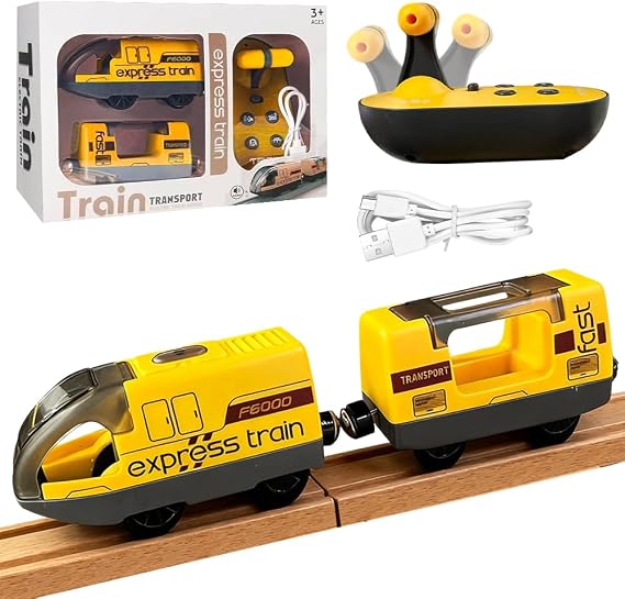 Railway Electric Locomotive - Motorised Remote Control Train with Light & Sound Compatible with Wooden Train (Brio Thomas) - Train Toy from 4 Years for Children