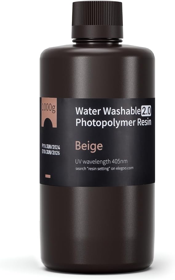 ELEGOO Water Washable 3D Printer Resin 2.0 Beige 1000g, Fast Curing