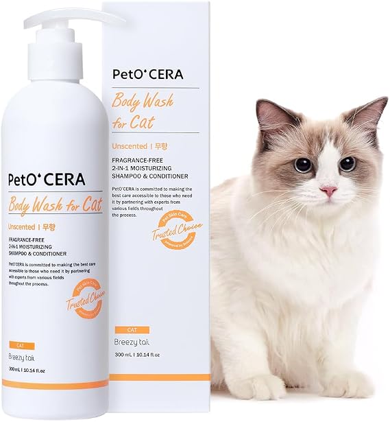 Breezytail PetOCera All-in-One Cat Shampoo and Conditioner | Hypoallergenic Cat Skin & Coat Care | Itch Relief, Moisturizing & Rejuvenating | Veterinarian Approved (10.1oz, 300ml) (Unscented)