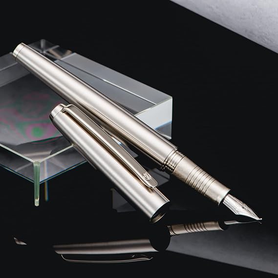 Lanxivi Stainless Steel Fountain Pen Bent Nib Art Drawing Calligraphy Fude Pen Metal Box