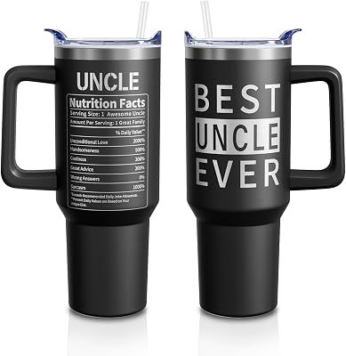 Father Day Gifts for Best Uncle Ever Tumbler with Handle and Lid Straw 40oz, Uncle Stainless Steel Laser Tumblers Cup, Fathers Day Present for Him 1 PC