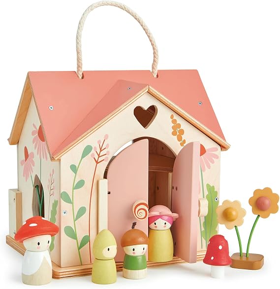 Tender Leaf Toys - Rosewood Cottage Beautiful Portable Wooden Dollhouse Cottage Set for Kids 3+
