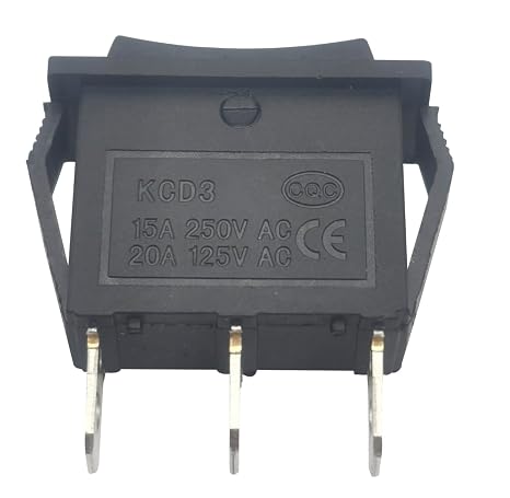 3 Pins 3 Position ON/Off/ON Toggle Rocker Switch, Black | AC 20A/125V, 15A/250V