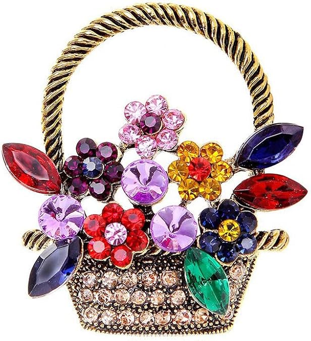 Women's Fashion Flower Basket Brooch Zircon Water Diamond Sweater Buckle Jacket Buckle Women's Scarf Buckle Flip Collar Needle Chest Armor Badge Needle Dress Fabric Hat and Other Accessories