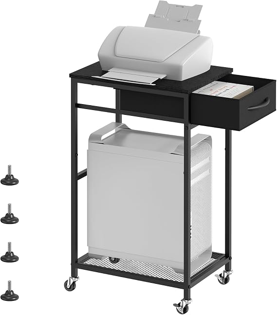 CADUKE 2 Tier Computer Tower Stand Black,PC Stand with Fabric Drawer