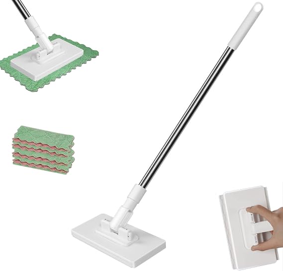 Hands Free Multi Purpose Flat Mop, Hands-Free Washing, One-Button Disassembly, 40in Long Handle Mopping Sweeper Stick for Multi Cleaning (1 Set)