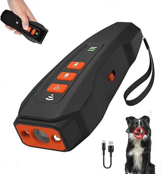 Ultrasonic Dog Bark Deterrent, No Collar Training Device 3 Modes | Ultrasonic Dog Bark Deterrent with 3 Modes, LED Light, Rechargeable, Indoor & Outdoor Training (33ft Range)