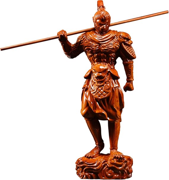 Monkey King Statue Sun Wukong Chinese Mythological feng Shui Characters Solid Wood Hand Carved Home Desktop Decorative Ornaments (Black 11.8 inch)