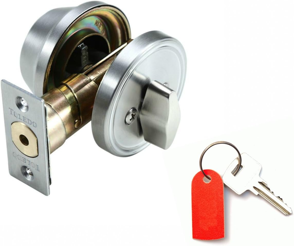 Door Deadbolts : Single Keyed Cylinder : Interior Manual Locking Thumbturn : Bump Resistant &amp; Anti-Pick Pins : Keyed Alike