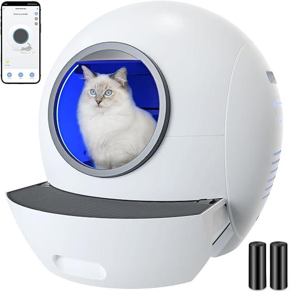 ELS PET Self Cleaning Cat, No Scooping Automatic Litter Box for Multiple Cats, Health/Safety/Odorless, 60L Large Smart Cat Litter Box (Grey with APP)