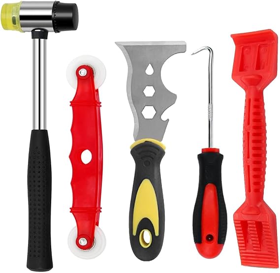 Window Glazing Tool Kit,5PCS Glazing Tools,13in1 Knife Chisel,Ruber Hammer,Glazing Shovel Paddle for Deglazing Beading,Red Window Roller,Spline Removal Hook for Windows,Doors Hand Tool Sets
